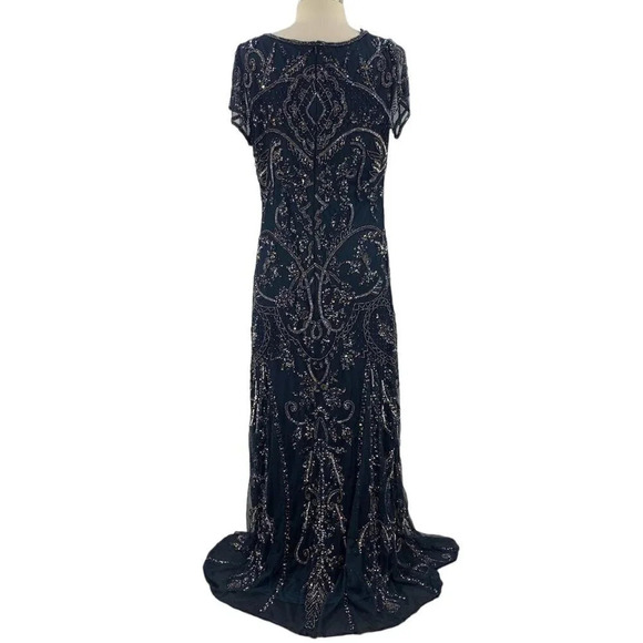 Pisarro Nights Women's Illusion Beaded Cold Shoulder Mesh Gown Size 8 NWT - Picture 3 of 12